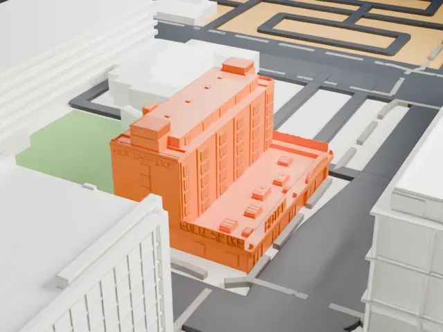 Gold Spike model, West view
