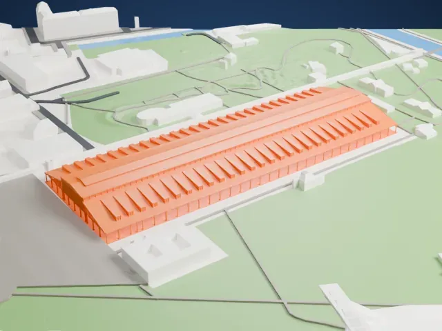 Grande Halle de la Villette model, East view