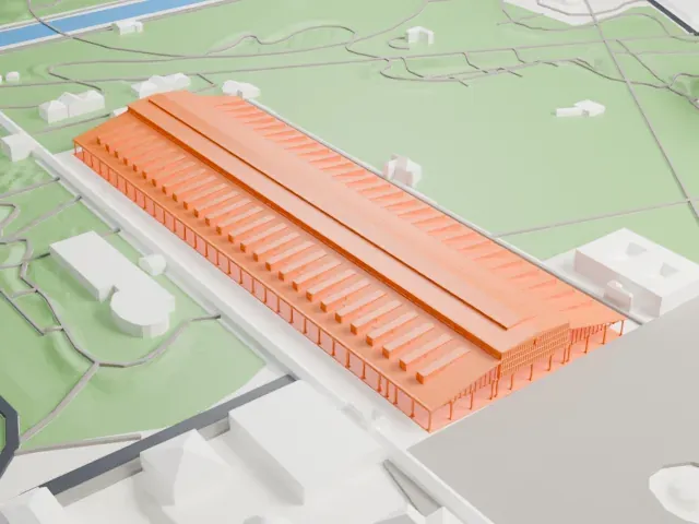 Grande Halle de la Villette model, South view