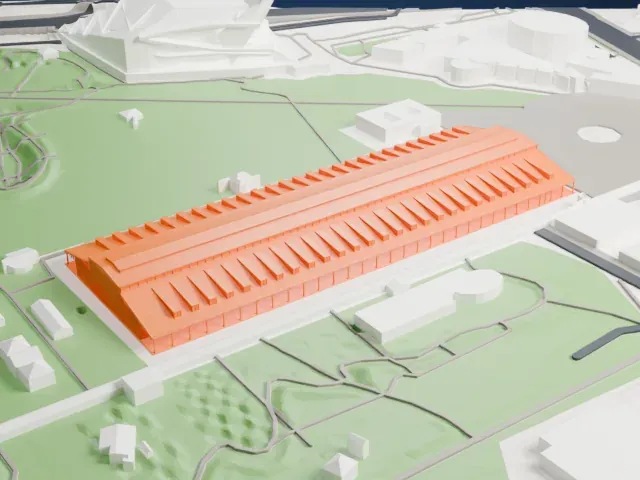 Grande Halle de la Villette model, West view