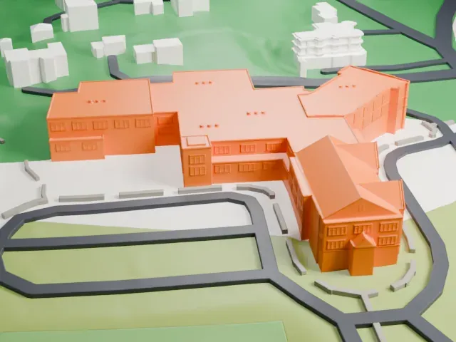 Greens Farms School model, North view