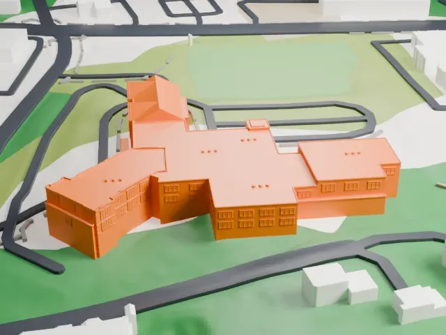 Greens Farms School model, South view