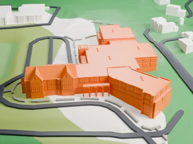 Greens Farms School model, West view