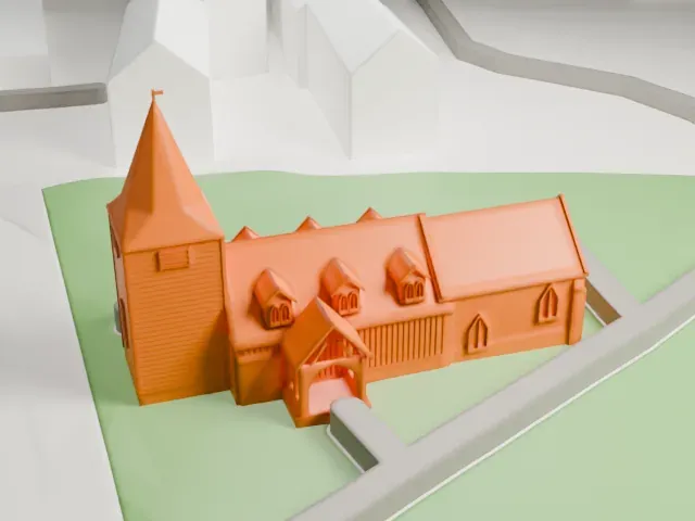 Greensted Church model, South view