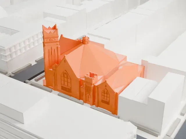 Greenwood Baptist Church model, East view
