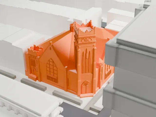 Greenwood Baptist Church model, South view