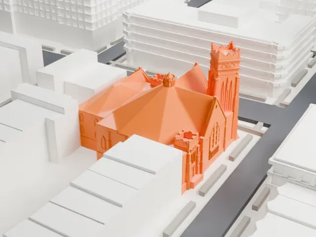 Greenwood Baptist Church model, West view