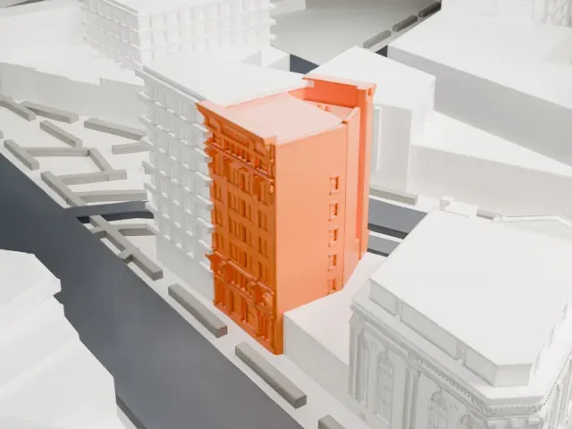 Haffen Building model, West view