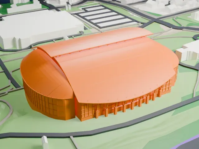 Håkons Hall model, East view