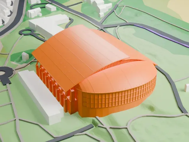 Håkons Hall model, South view
