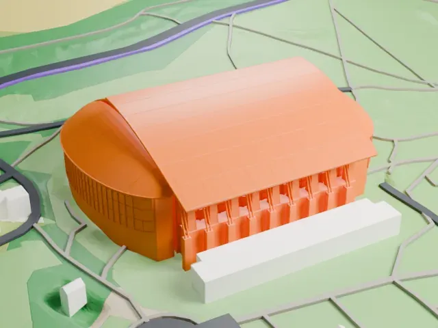 Håkons Hall model, West view