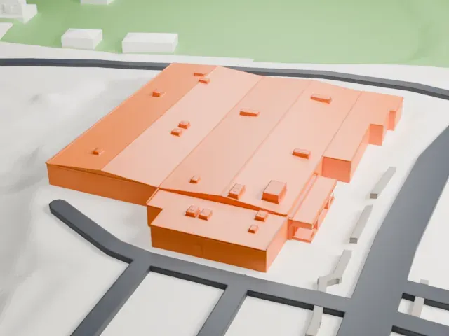 Hall of Flame Fire Museum model, South view