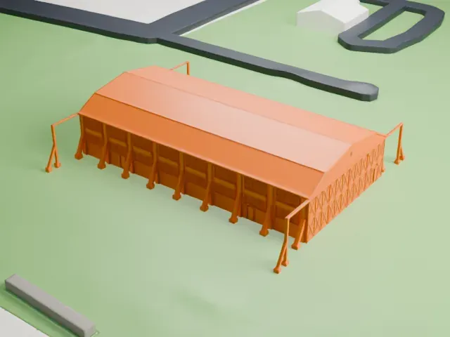 Hangar 9, Brooks Air Force Base model, East view