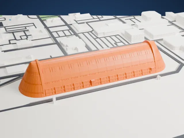 Hangar One (Moffett Federal Airfield) model, East view