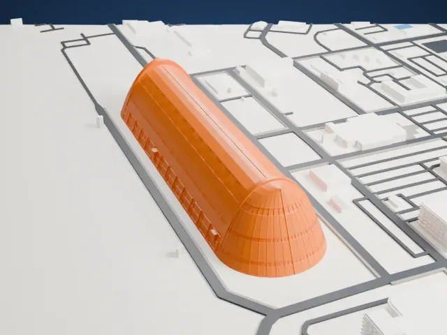 Hangar One (Moffett Federal Airfield) model, North view