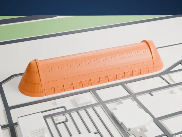 Hangar One (Moffett Federal Airfield) model, West view
