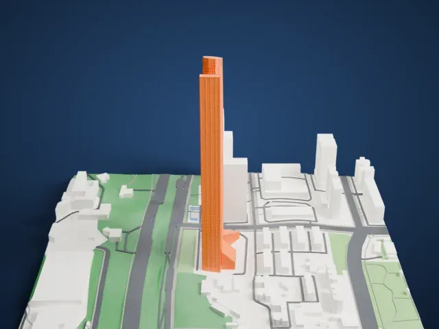 Hanking Center model, East view