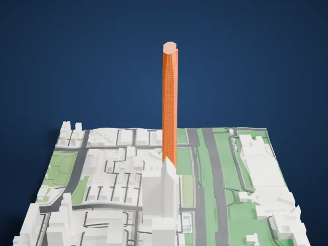 Hanking Center model, West view