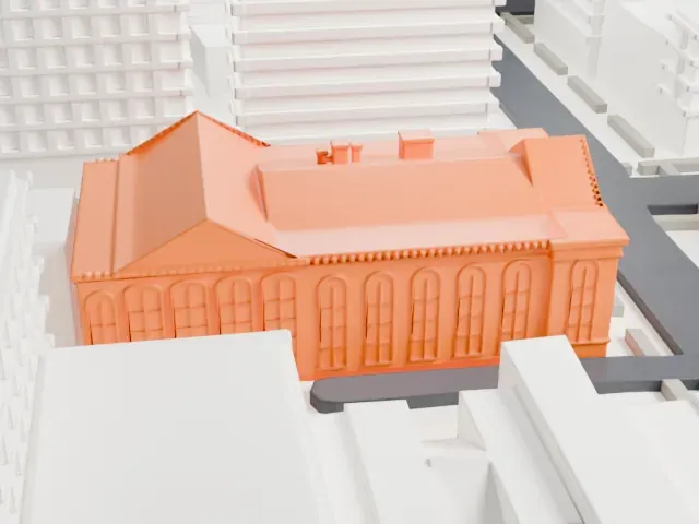 Hanson Place Seventh-day Adventist Church model, East view