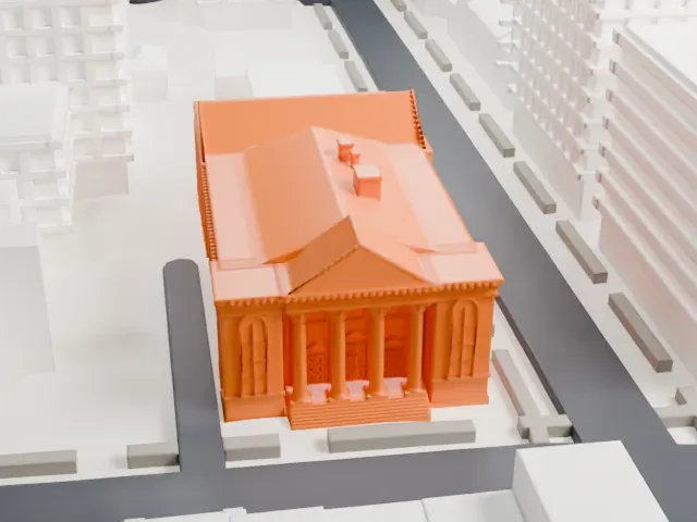 Hanson Place Seventh-day Adventist Church model, North view