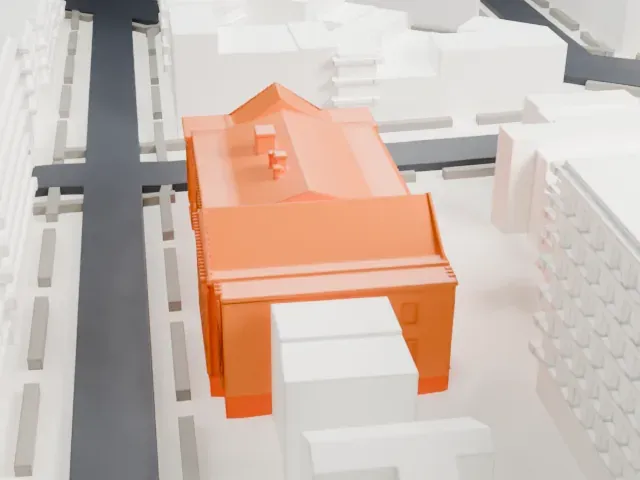 Hanson Place Seventh-day Adventist Church model, South view