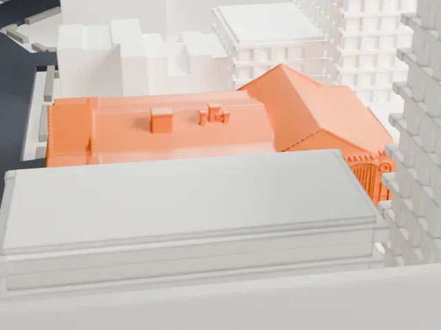 Hanson Place Seventh-day Adventist Church model, West view