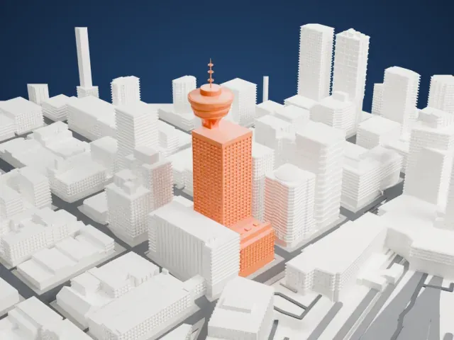 Harbour Centre model, East view