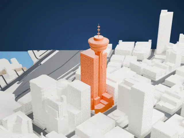 Harbour Centre model, West view