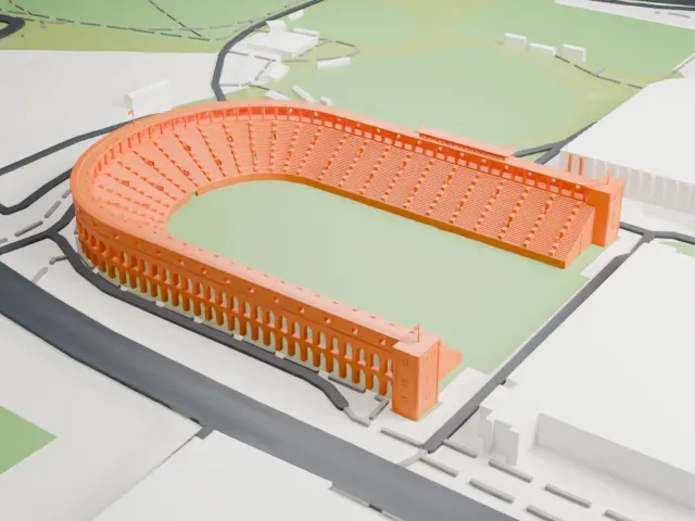 Harvard Stadium model, East view