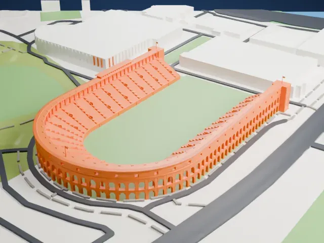 Harvard Stadium model, South view