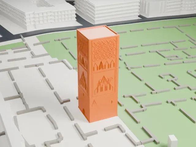 Hassan Tower model, East view
