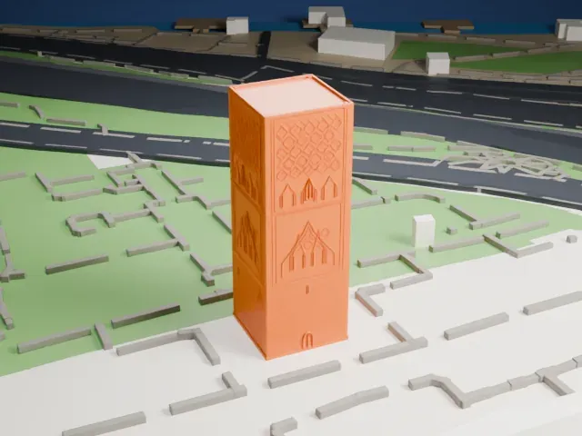 Hassan Tower model, South view