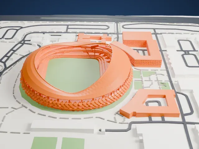 Hazza bin Zayed Stadium model, North view