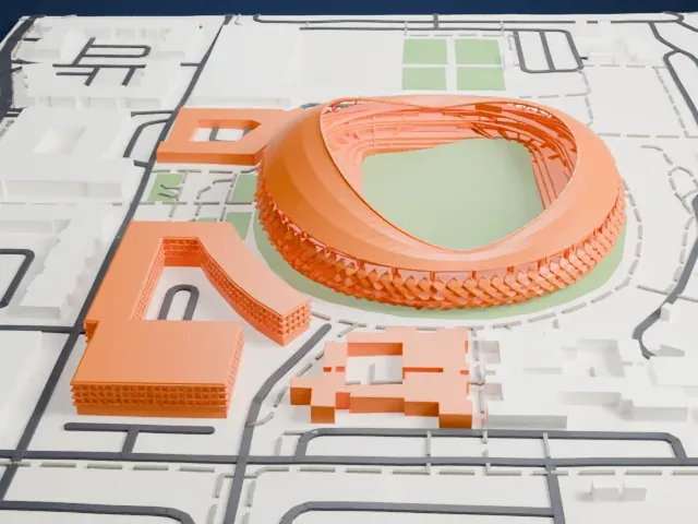 Hazza bin Zayed Stadium model, South view