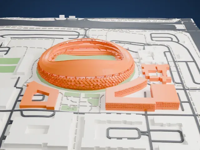 Hazza bin Zayed Stadium model, West view