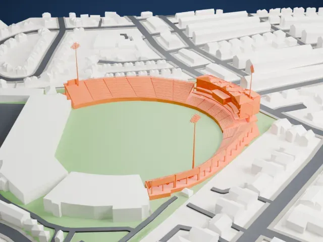 Headingley Cricket Ground model, East view