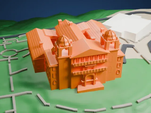 Hearst Castle model, South view