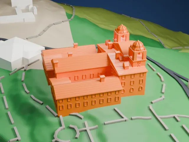 Hearst Castle model, West view