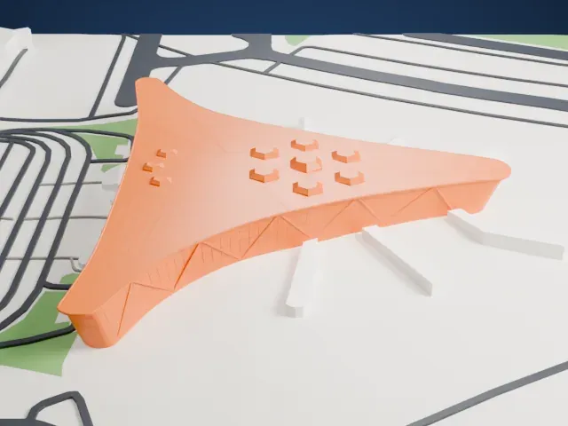 Heydar Aliyev International Airport Terminal 1 model, East view