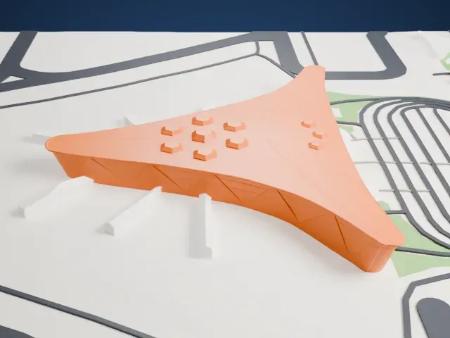 Heydar Aliyev International Airport Terminal 1 model, West view
