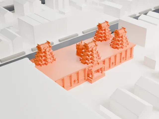 Hindu Temple Society of North America model, East view