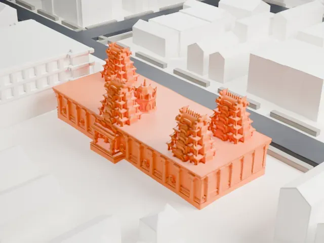 Hindu Temple Society of North America model, North view