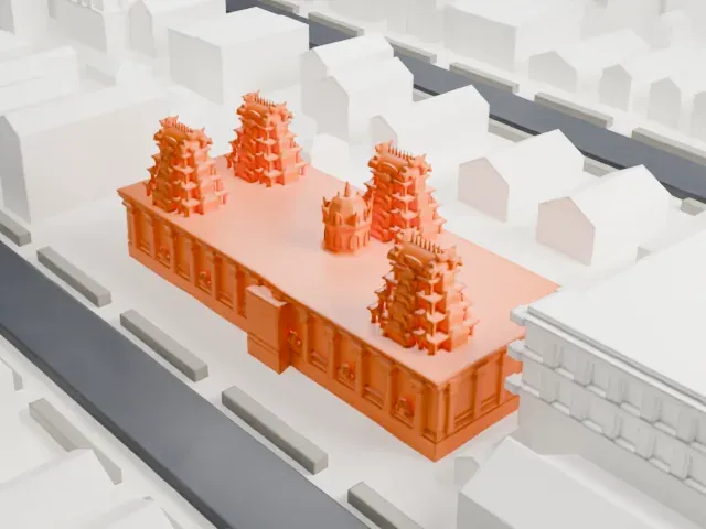 Hindu Temple Society of North America model, South view