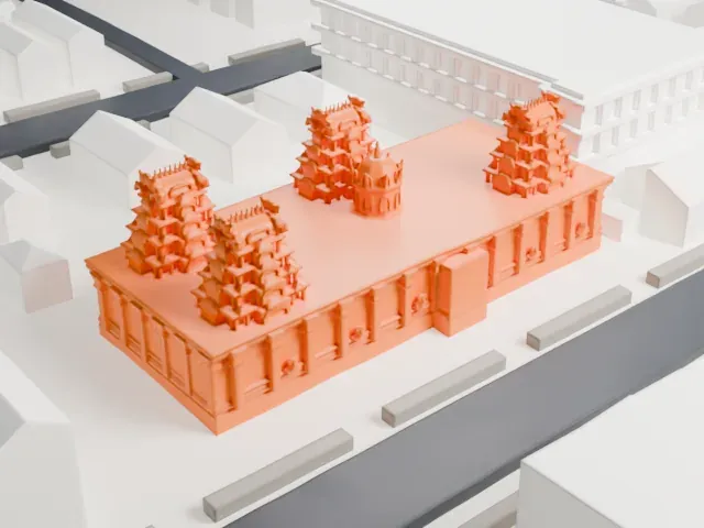 Hindu Temple Society of North America model, West view