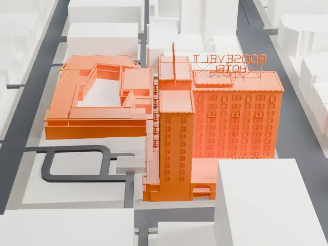 Hollywood Roosevelt Hotel model, East view