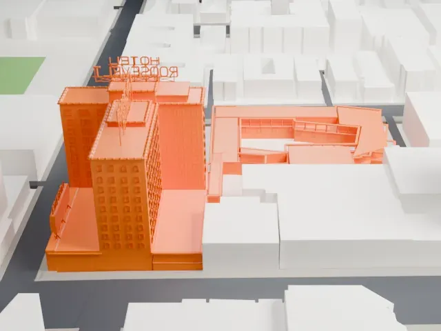 Hollywood Roosevelt Hotel model, North view