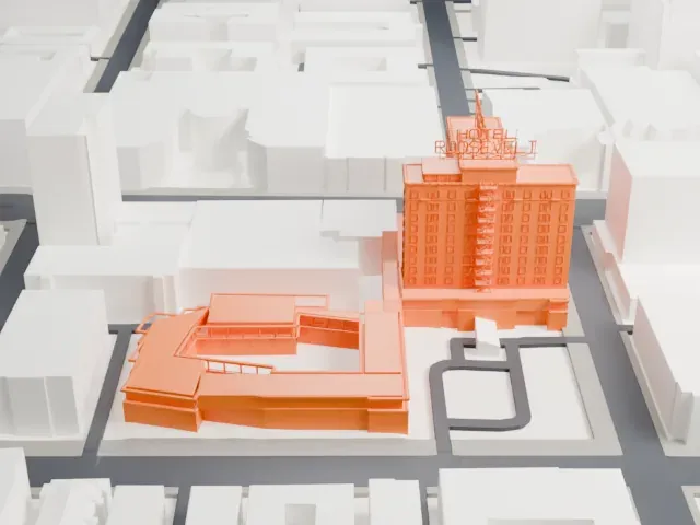 Hollywood Roosevelt Hotel model, South view