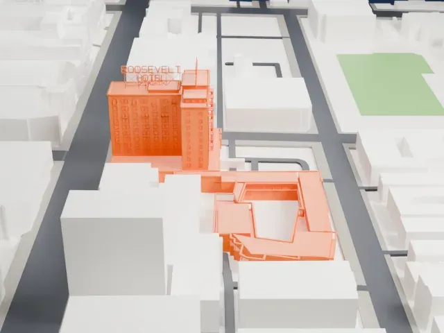 Hollywood Roosevelt Hotel model, West view