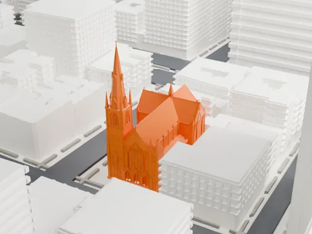 Holy Name of Jesus Roman Catholic Church model, East view