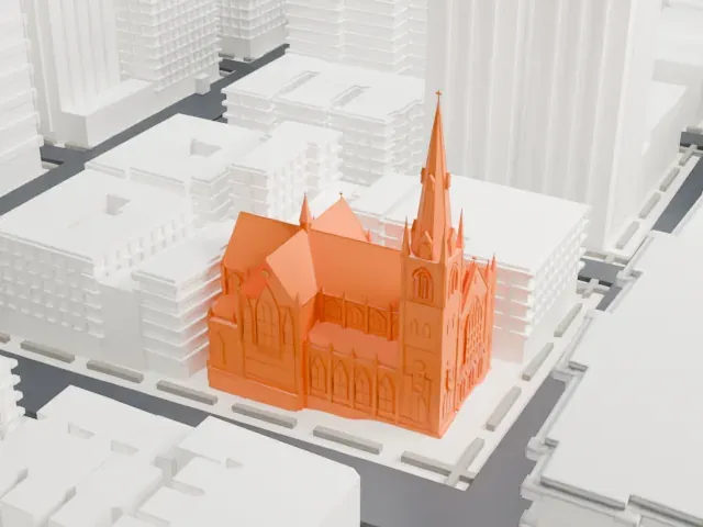 Holy Name of Jesus Roman Catholic Church model, South view